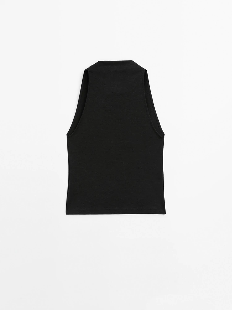 Funnel neck top with draped detail