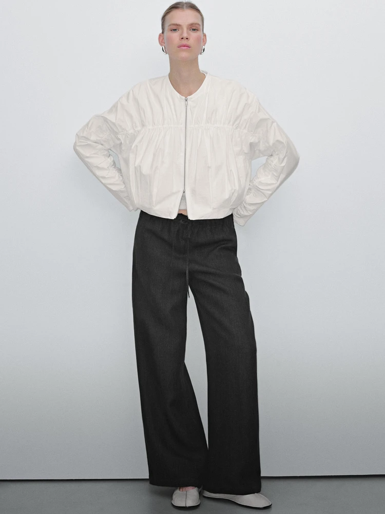 Linen suit trousers with frayed detail