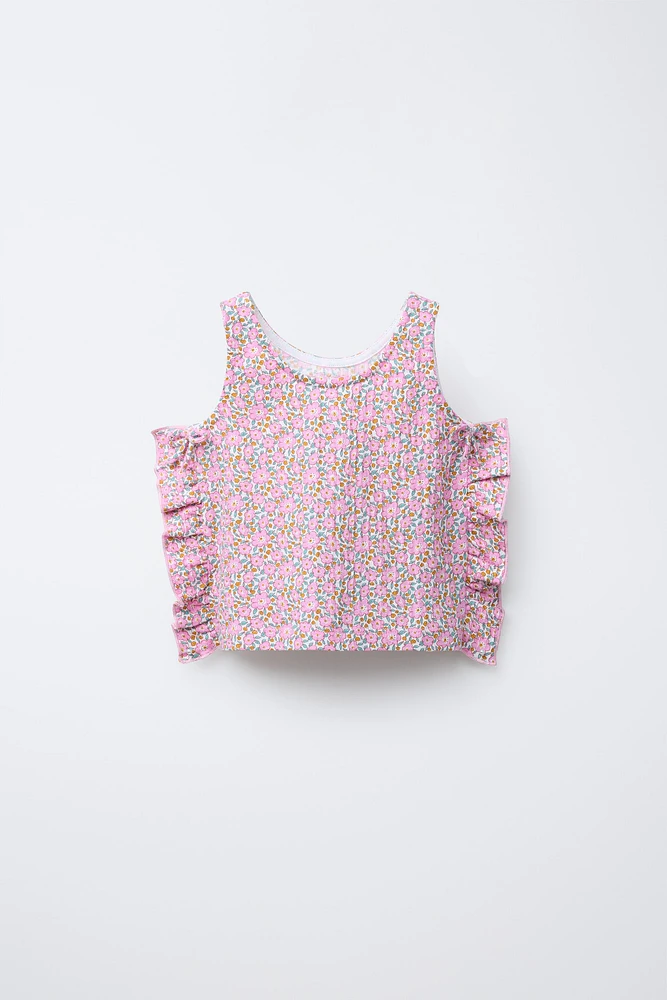 PRINTED TEXTURED RUFFLE TOP