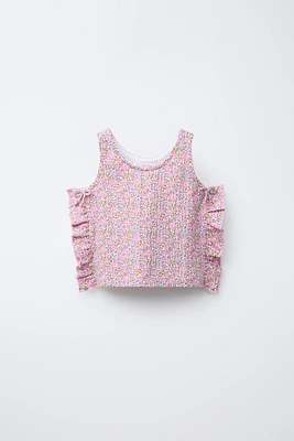 PRINTED TEXTURED RUFFLE TOP