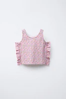 PRINTED TEXTURED RUFFLE TOP
