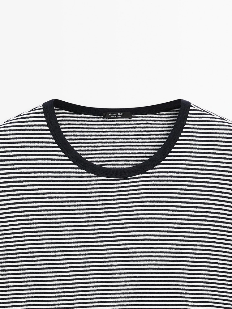 Striped linen and cotton T-shirt