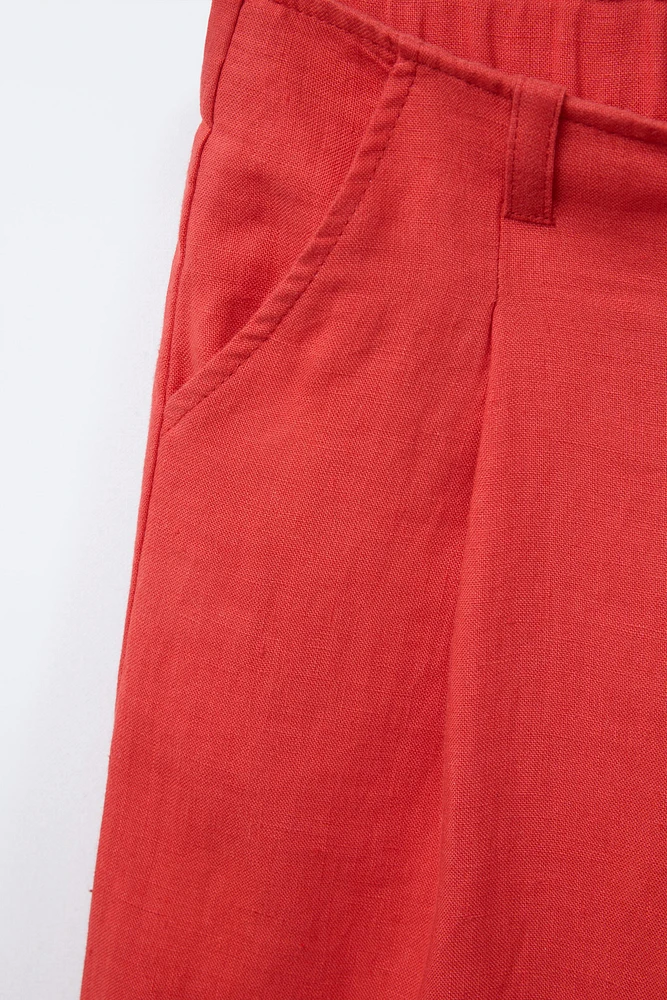 100% LINEN STRAIGHT LEG PANTS