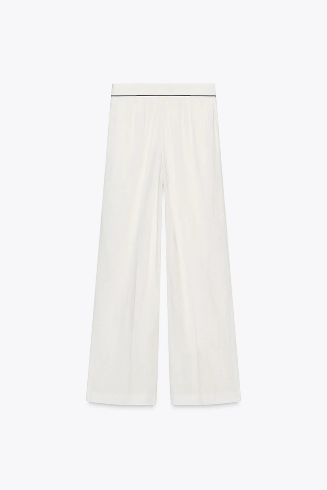 WIDE LEG PIPED PANTS