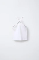 RIBBED HALTER STUDDED TOP