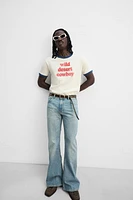 RIB CONTRAST TEXT T-SHIRT