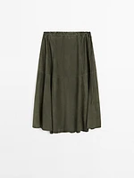 Suede leather skirt with gathered detail