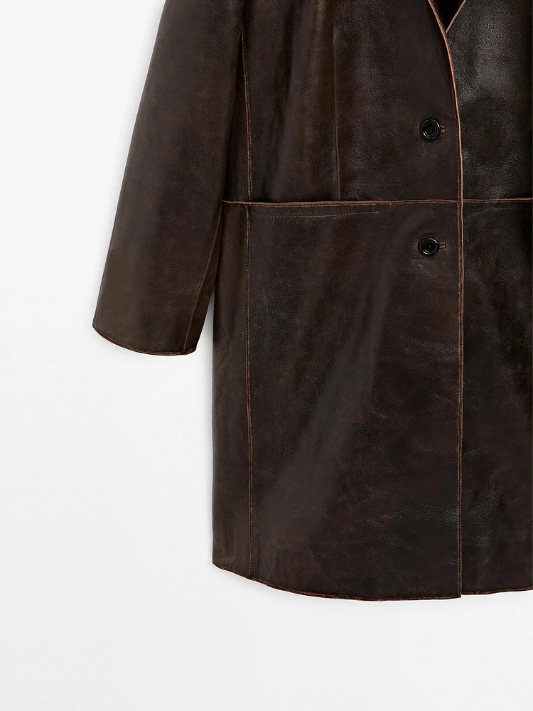 Manteau en cuir nappa effet usé