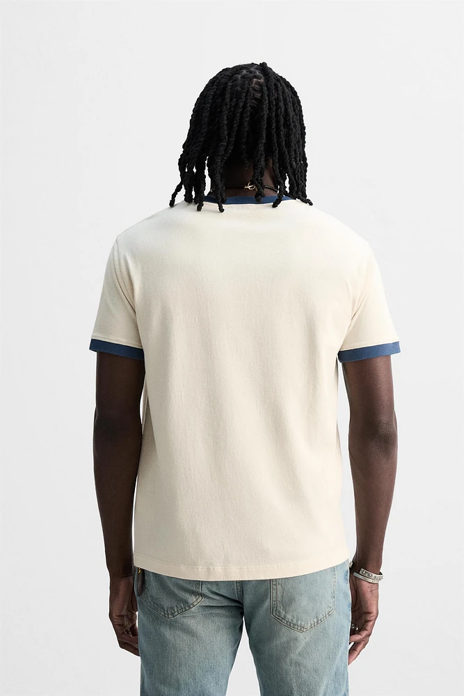 RIB CONTRAST TEXT T-SHIRT