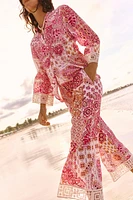 GUIPURE TRIM PRINTED PANTS