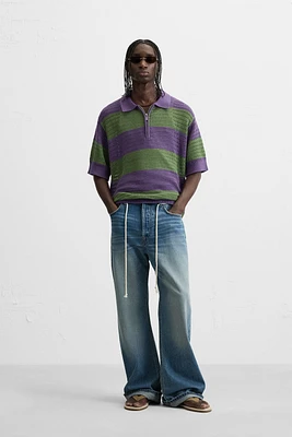 TEXTURED STRIPED KNIT POLO