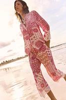 GUIPURE TRIM PRINTED PANTS
