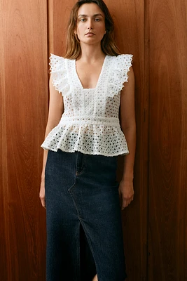 OPENWORK EMBROIDERED TOP