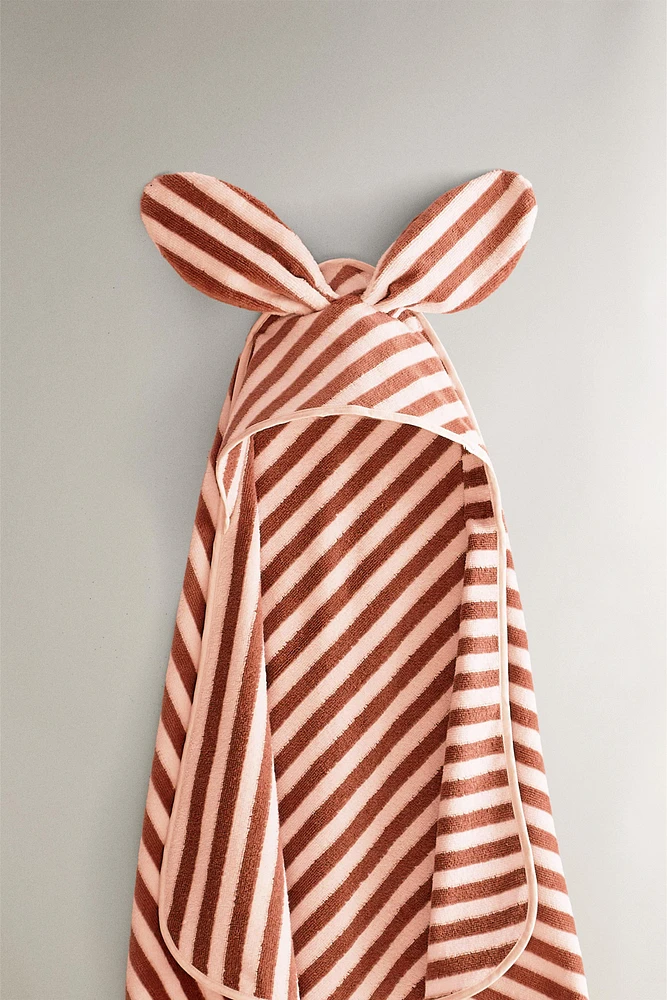 CHILDREN’S STRIPED VELOUR HOODED TOWEL