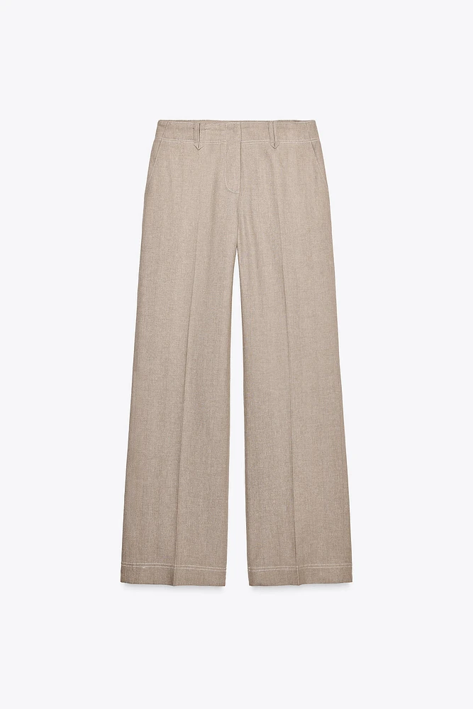 STRAIGHT LEG HERRINGBONE PANTS