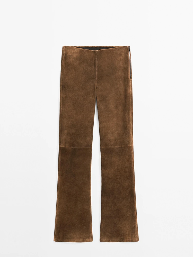 Flared suede leather trousers