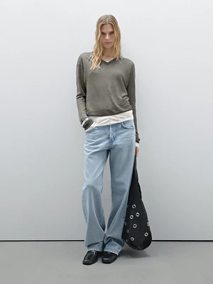 Pull en maille à col V lin