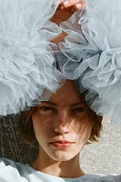 SHORT TULLE CUFF VOLUME DRESS