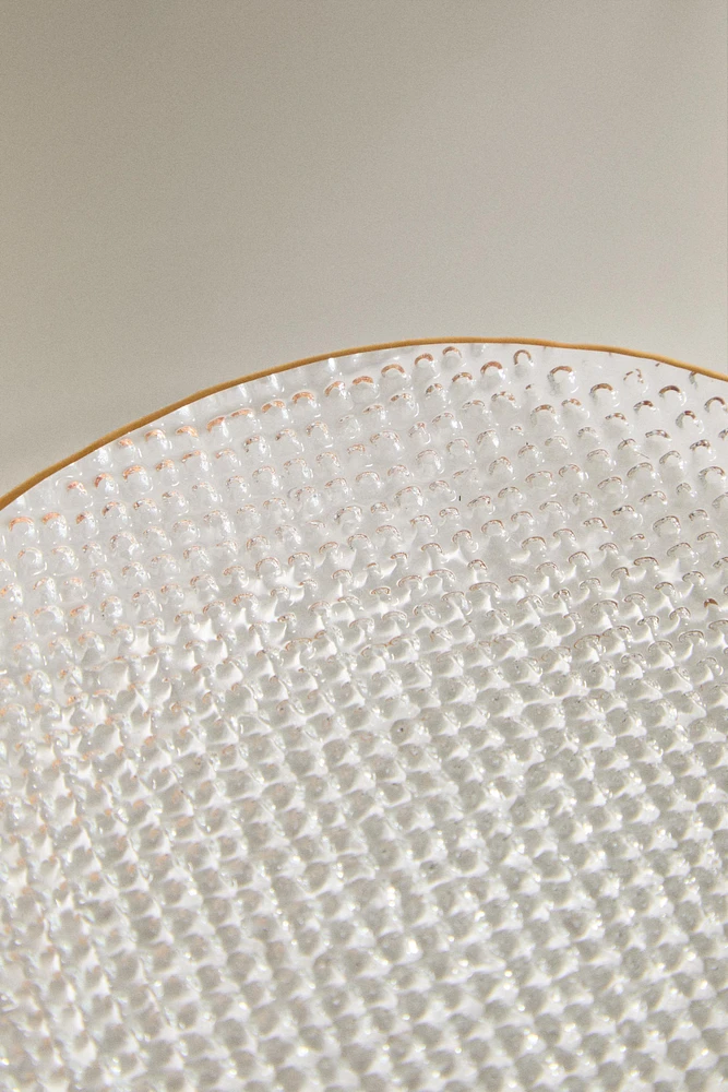 ASSIETTE DE PRÉSENTATION VERRE RECYCLABLE RELIEF FILET DORÉ