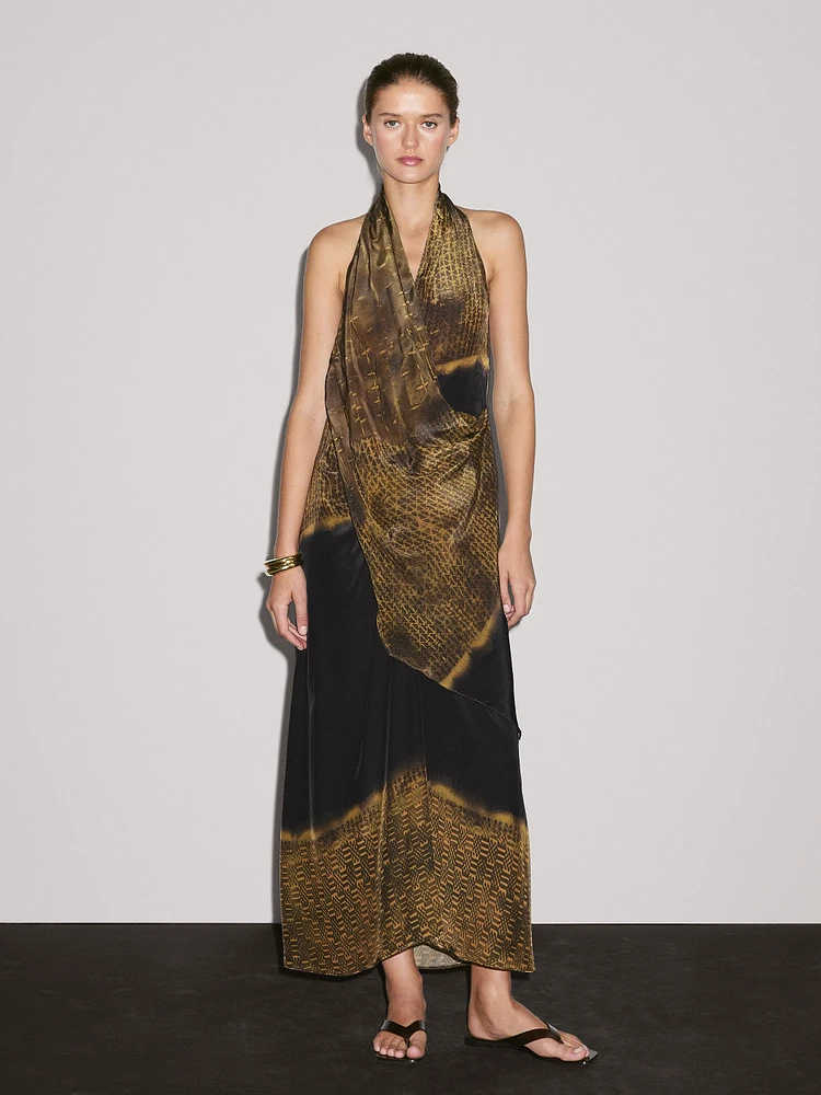 Printed halter-neck midi dress