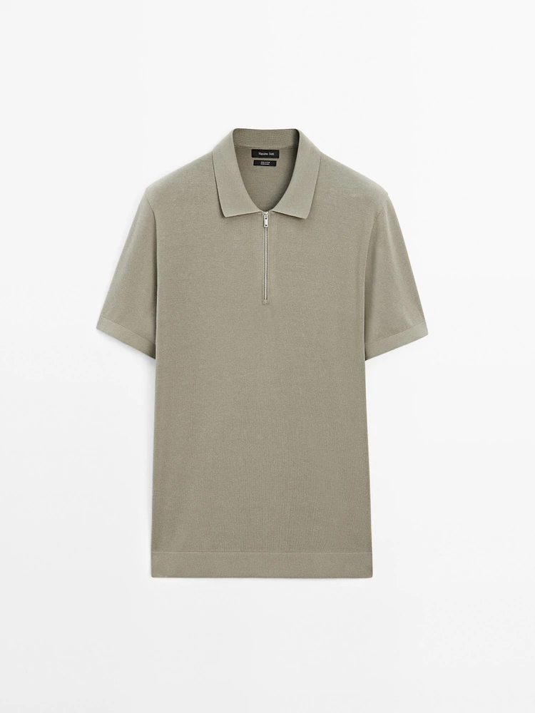 Cotton knit quarter-zip polo shirt