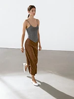 Suede leather midi skirt