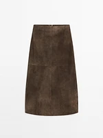 Jupe droite en cuir effet daim