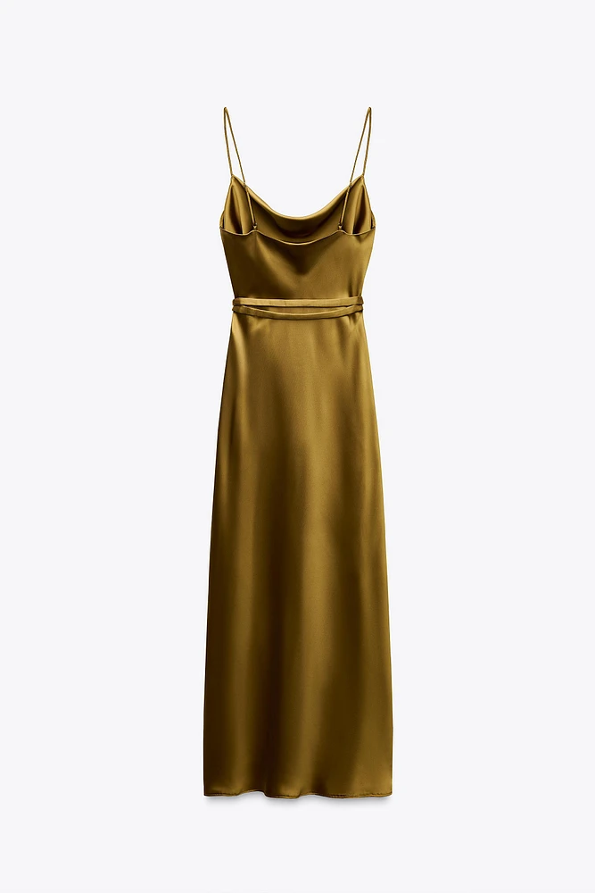 SATIN MIDI DRESS WITH BELT