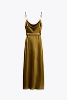 SATIN MIDI DRESS WITH BELT