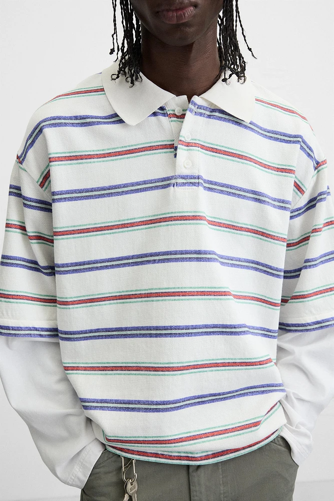 STRIPED LAYERED EFFECT POLO SHIRT
