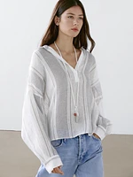 Flowing striped linen blend blouse