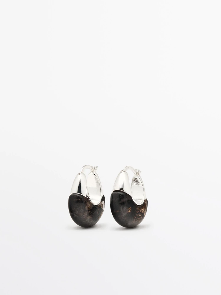 Ring earrings with natural stone