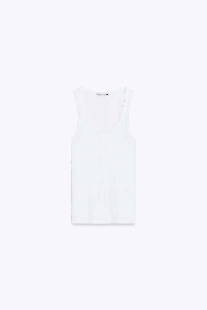 SLEEVELESS RIBBED COTTON T-SHIRT