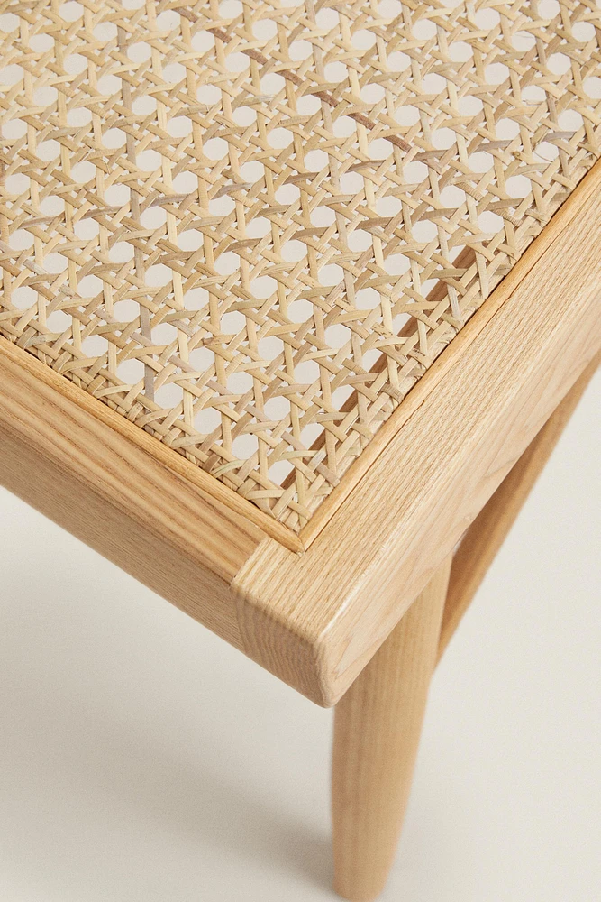 WOOD AND RATTAN BENCH