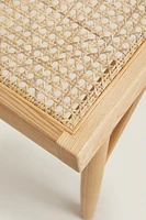WOOD AND RATTAN BENCH