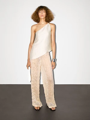 Lightweight asymmetric linen blend top