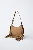SAC ÉPAULE FRANGES CROÛTE DE CUIR