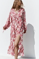 PRINTED MIDI DRESS WITH EMBROIDERED EYELETS