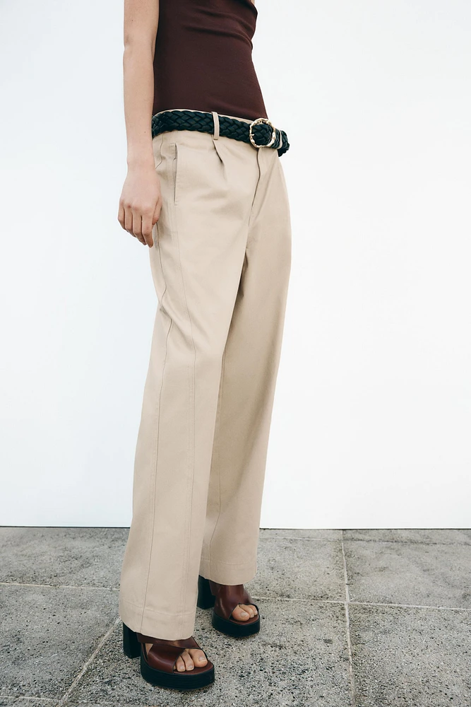 BELTED TAPERED FIT PANTS