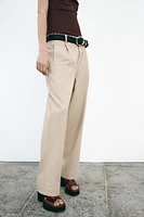BELTED TAPERED FIT PANTS