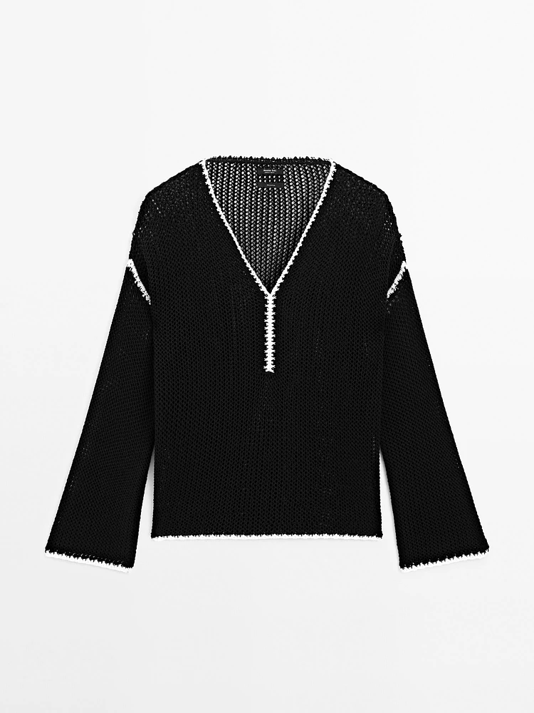 100% cotton openwork crochet sweater