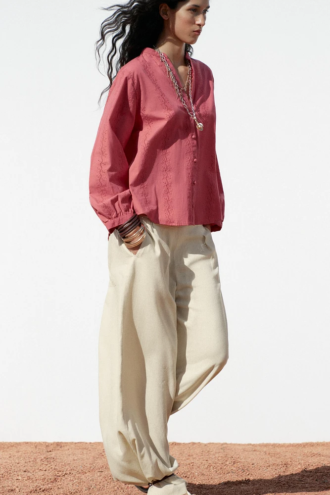 EMBROIDERED EYELET BLOUSE
