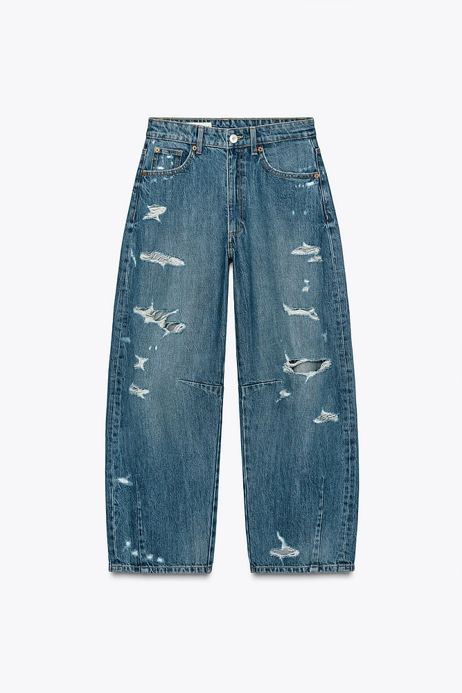TRF MID WAIST BAGGY RIPPED BALLOON JEANS
