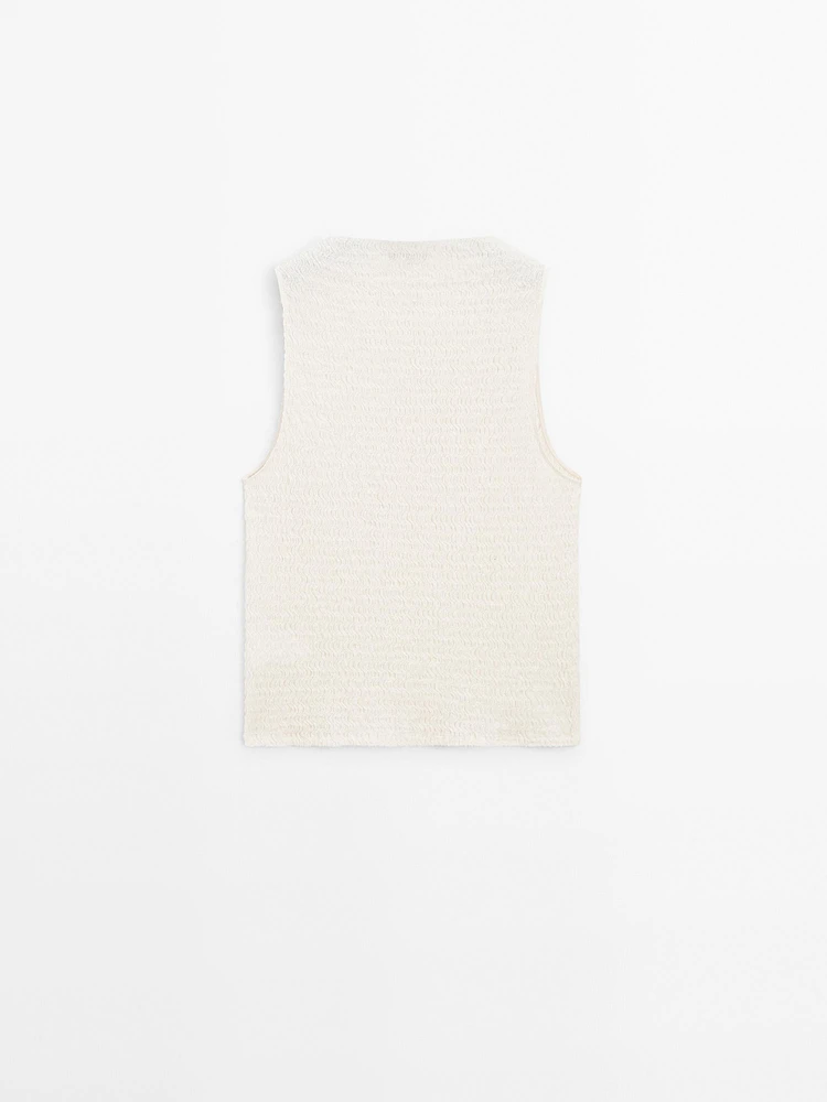 Textured cotton blend top