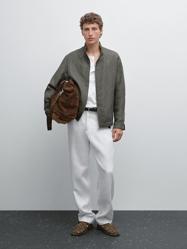 Blouson texturé délavé en lin mélangé