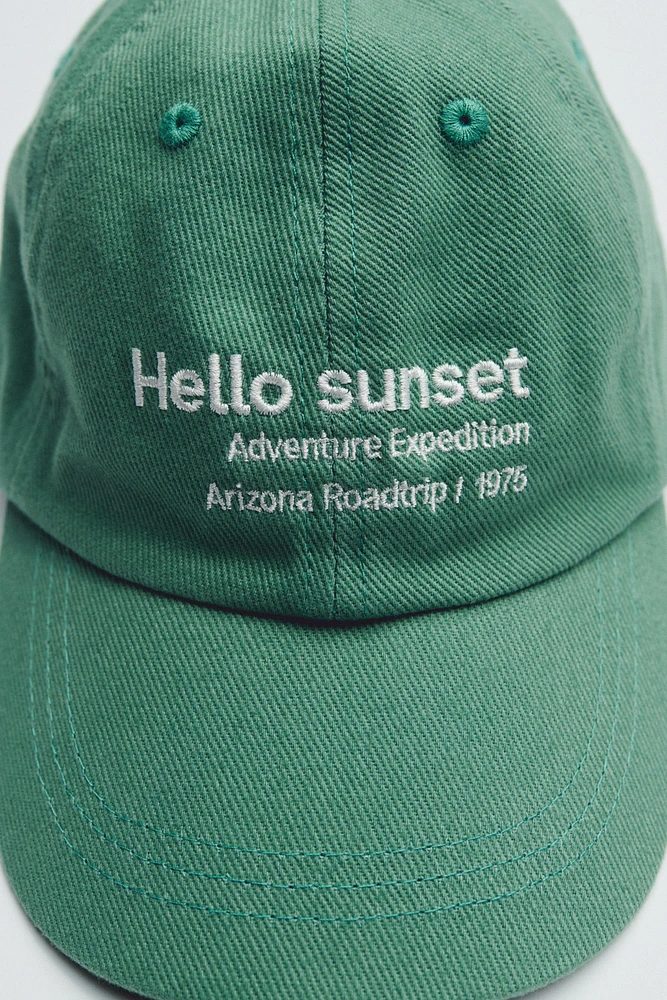 EMBROIDERED TEXT CAP