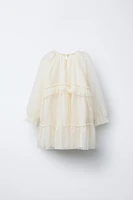 RUFFLED DOTTED MESH DRESS