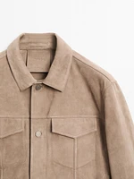 Blouson avec boutons en cuir effet daim