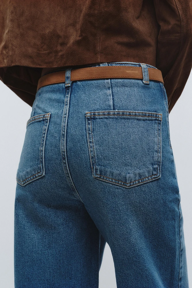 Z1975 BELTED HIGH RISE CROPPED WIDE LEG JEANS