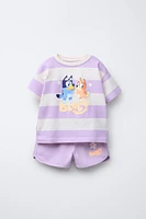 BLUEY © LUDO STUDIO STRIPED T-SHIRT AND SHORTS JOGGING SET